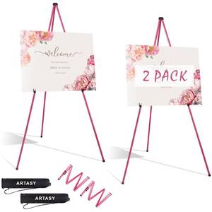lot 1816 image: ARTASY 63 Easel Stand for Wedding Signs, Posters, Portable Artist Easel for Painting Canvas, Tripod for Home and Office, Supports 5 lbs-Pink 2Pack