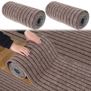 lot 1820 image: Peel and Stick Carpet Roll 2 Pack 15.7x118 Thick Self Adhesive Carpet Floor Tiles for Indoor Anti-Slip Flooring, Bedroom, Kitchen, Stairs, Living Room, Office, Brown Stripe, 4mm Padding