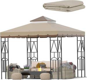 lot 1825 image: Morikoro 10x10 Canopy Replacement Top Double Tiered Gazebo Cover for Yard, Patio & Garden Durable Sunshade Replacement (Coffee LiqueurBrown with lace)