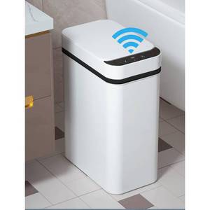lot 1826 image: Yatmung 2.5 Gallon Smart Trash Can Sensor Motion - Touchless Bathroom Trash Can - Skinny Trash Bin with Lid - Electric, Narrow, Plastic, Auto Open - Small Slim Automatic Garbage Can (White)