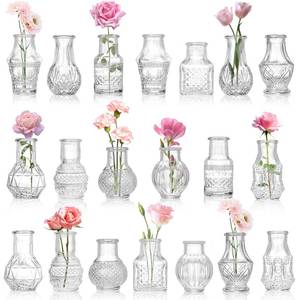 lot 1876 image: Tebery 20 Pack Glass Bud Vases, Clear Small Flower Vase for Centerpieces, Vintage Mini Glass Vase Set Bulk for Table Wedding Home Party Decoration