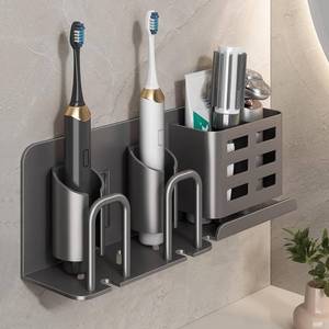 lot 2263 image: Pddgllut Electric Toothbrush Holder Wall Mounted, Aluminum Bathroom Organizer with No Drill - Holds 4 Toothbrushes & Toothpaste (2 Slots)