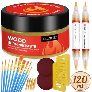 lot 2267 image: FUMILE Wood Burning Gel Kit, 4 OZ Wood Burning Paste,Wooden Burning Pen Kit for Beginners, Stable Heat Activated Paste(21 PCS).