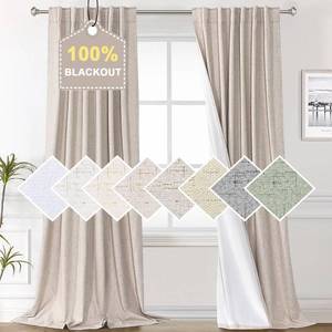 lot 2269 image: H.VERSAILTEX 100% Blackout Curtains for Bedroom 84 Inches Long, Back TabRod Pocket Faux Linen Black Out Cute Curtains 2 Panels Thermal Insulated Curtains & Drapes for Living Room - Natural W52 x L84