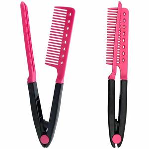 lot 2273 image: Kootinn Hair Straightening Set - 2-Pack Flat Iron Comb for Beautiful Tresses, Straightener With Firm Grip, Ideal for Knotty Hair, Styling, Pink