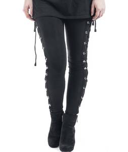 lot 2274 image: xxxiticat Womens Sexy Black Satin Side Lacing Solid Pants Long Bodycon High Waist Bandage Slim Thick Lace Up Leggings(BL,XL)