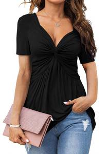 lot 2280 image: Tankaneo Womens Front Knotted V-Neck Blouse T Shirt Short Sleeve Oversized Tunic Tops Summer Solid Pullover Tees L