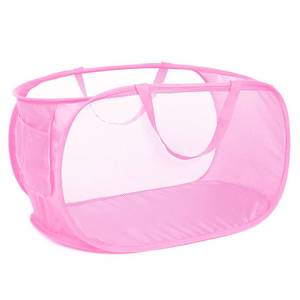 lot 2293 image: Durable Collapsible Laundry Baskets, Mesh Pop Up Laundry Hamper with Side Pocket, Foldable Clothes Storage Hamper with Reinforced Carry Handles for Laundry, Bathroom, Kids Room, Dorm or Travel Pink