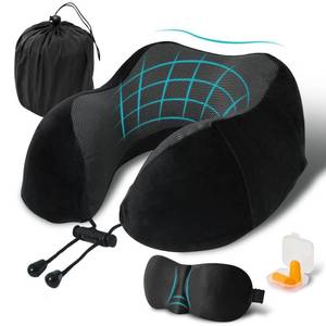 lot 2300 image: Travel Pillow, Memory Foam Neck Pillow for Traveling, U Shape Neck Pillow Airplane Portable Flight Pillow Travel Kit with 3D Contoured Eye Masks and Earplug for Plane Train Car Home Office - Black
