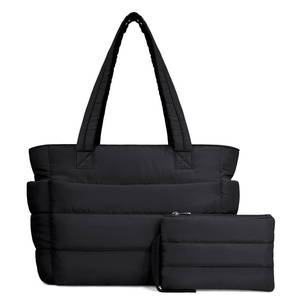 lot 2312 image: TOPDesign Puffer Tote Bag for Women, Lightweight Puffy Handbag with Compartments & Cosmetic Bag, Quilted Shoulder Bags for Work, Travel, Gym, Gifting (M Black)