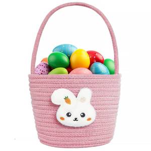 lot 2329 image: Poschnor Easter Basket for Kids, Easter Bunny Basket with Gift Bags and Ribbons, Woven Cotton Rope Egg Easter Baskets for Girls, Boys, Toddler, Babies, Pink