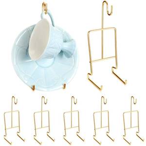 lot 2334 image: Gandeer 8 Pieces Tea Cup and Saucer Display Stand Holder Metal Cup Saucer Holder Pack Tea Coffee Mug Organizer for Kitchen Plate 6.22 x 2.44 Inches(Gold)