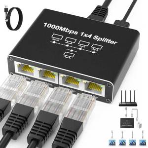 lot 2337 image: Internet Splitter 1 in 4 Out, Gigabit Ethernet LAN Splitters High Speed 1000Mbps RJ45 Ethernet Switch for Cat8765e5 Cable 4 Devices Simultaneous Networking