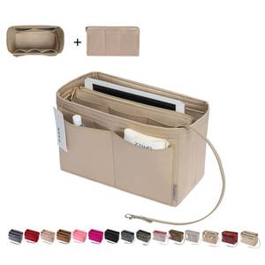 lot 2341 image: ZTUJO Purse Organizer Insert, Felt Bag Organizer with Metal Zipper, Handbag & Tote Shaper, For Speedy Neverfull Tote, 7 Sizes(Slender Medium, Silky Beige)