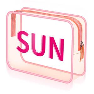 lot 2345 image: Shinylin Sun Clear Beach Makeup Bag 9.5 x 7 x 3.5 Large Cosmetic Pouch Pink Travel Toiletry Bag PVC Waterproof Transparent Zippered Organizer for Women Girl Summer
