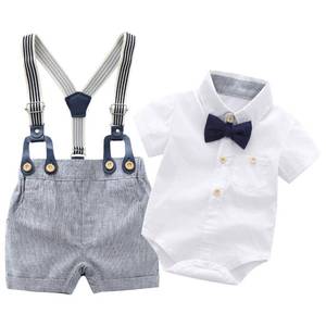 lot 2346 image: Boarnseorl Newborn Baby Boys Gentleman Outfits Suits, Infant Short Sleeve ShirtShortsBow TieSuspenders,6-9M