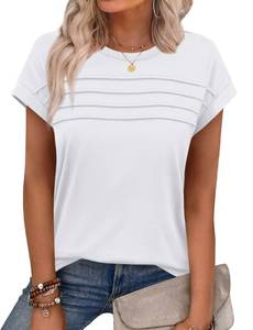 lot 2352 image: Plus Size Tops for Women Oversized Tshirts Loose Fit Spring Summer Tops Short Sleeve T Shirts Outfits Plus Size Spring Clothes Beach Vacation Clothes Womens Clothing White 2XL