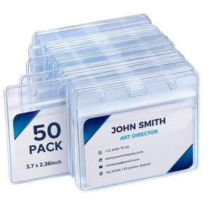 lot 2353 image: 50 Pack Extra Thick Horizontal Badge Holder Plastic Clear ID Card Holder with Resealable Zip Waterproof Name Tag Holders