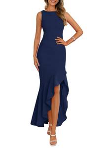 lot 2358 image: PRETTYGARDEN Wedding Guest Dresses for Women 2026 Summer Formal Gala Maxi Dress Ruffle Mermaid Cocktail Long Dresses(Navy,Small)