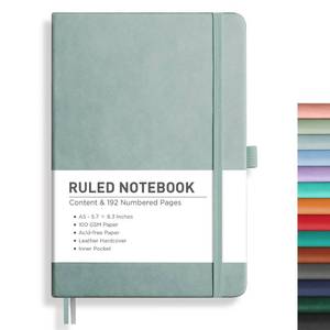 lot 2359 image: RETTACY Lined Journal Notebook, 192 Numbered Pages, A5 Medium Size (5.7 x 8.3), for Men & Women, Journaling, Writing, Work & Office, Leather Hardcover, 100 GSM Thick Paper (Blue-gray)