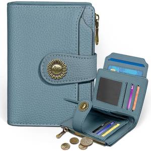 lot 2364 image: Icycay Blue Small Wallet Women RFID Blocking Bifold, Credit Card Holder, Zipper Coin Pocket, PU Leather, Compact, Travel, 4 ID Window, 14 Card Slots, Cash Purse, Ladies Woman Female Girls
