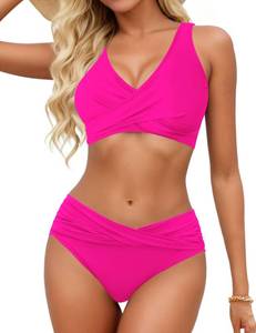 lot 2373 image: Zojuyozio Women Twist Front Bikini Sets Two Piece Swimsuit Criss Cross Tie Back Bathing Suit Hot Pink L