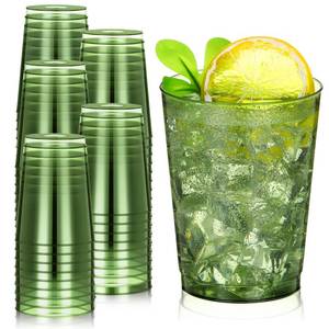 lot 3179 image: Minatee 100 Count Plastic Cups Disposable Fancy Cups Heavy Duty Wine Cocktail Glasses for Mothers Day, Wedding, Graduation, and Birthday Party Plastic Drinking Tumblers(Olive Green,10 oz)