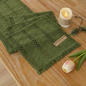 lot 4290 image: Keketoarrange Boho Sage Green Table Runner for Summer Home Decorations 12x48 Inches Farmhouse Small Macrame Woven Burlap Rustic Coffee Dresser Dining Kitchen Centerpiece Bohemian Decor