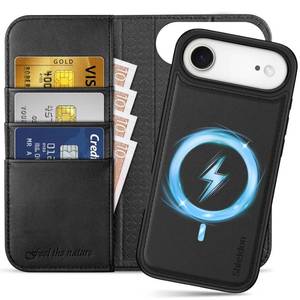 lot 4294 image: SHIELDON Detachable Wallet Case for iPhone Air 6.5 5G 2025  Genuine Leather  2-in-1  Wireless Charging  Folio Magnetic  Kickstand  RFID Blocking Card Slot  Shockproof Phone Holder  Black