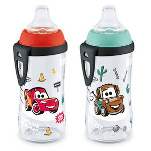 lot 4324 image: NUK Active Sippy Cup, 10 oz, 2 Pack, Disneys Cars, Lightning McQueen, BPA-Free, Spill-Proof, Transition Cup