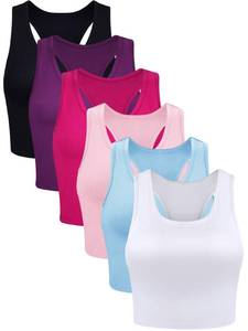 lot 4328 image: Boao 6 Pieces Basic Sleeveless Racerback Sports Crop Tank Tops for Women Girls Daily Wearing (Black, Purple, Rose Red, White, Light Blue, Pink,S)