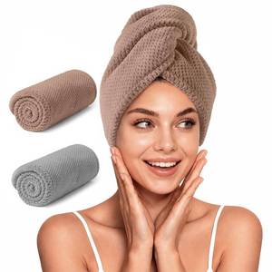 lot 4333 image: YFONG 2 Pack Microfiber Hair Towel Wrap for Women, Super Absorbent Quick Dry Hair Turban for All Hair Style Anti Frizz, Large Hair Drying Towel with Button