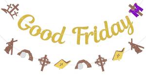 lot 4354 image: Good Friday Banner - Easter Banners for Church, He is Risen Banner, Easter Religious Party Decorations Gold