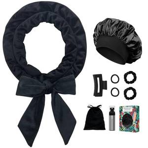 lot 4357 image: Gwabee No Heat Hair Curlers Overnight Curls Headband - 70 Soft Ribbon Curl Wrap for Long Hair, 9 PCS Curling Rod Set with Bonnet - Black