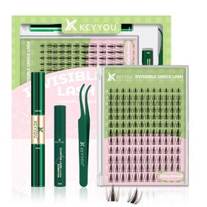 lot 4364 image: KEYYOU Fairy Brown Lash Clusters Kit Lash Extension Kit D Curl 144Pcs Eyelash Extension Kit Wispy Natural Invisible Band Lash Kit with Waterproof DIY Lash Extension Kit at Home(Fairy Brown-D-8-18MIX)