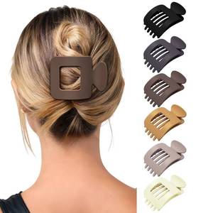 lot 4386 image: Mesovor 6 Pack Flat Square Claw Clips for Women, 3.94 Nonslip Large French Duckbill Lay Flat Hair Clips  Strong Hold Flat Hairclips for Lying Down, Yoga, Driving (Neutral Matte)