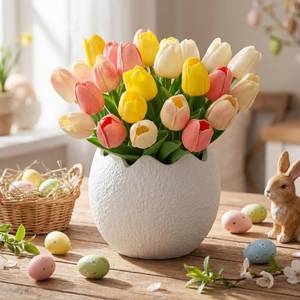 lot 5127 image: Remerry Easter Egg Ceramic Vase 6.7 Inch Tall Large White Eggshell Flower Vase Decorative Plant Pots Cute Easter Home Decor for Living Room Dining Table Farmhouses Spring Home Room Office Decor