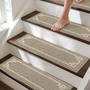 lot 5136 image: BEQHAUSE Stair Treads for Wooden Steps Non Slip Washable Carpet Stair Treads with Reusable Residue Free Backing Soft Polyester Stair Rugs Indoor for Kids Elders and Dogs, 15pcs,Taupe