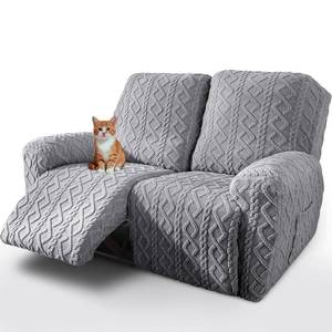 lot 5145 image: vctops 6 Pieces Geometric Jacquard Plush Recliner Loveseat Slipcovers Soft Fuzzy Fluffy Sofa Couch Cover Anti-Slip Furniture Protector with Elastic Bottom for Kids Cats Dogs(Grey,2 Seat)