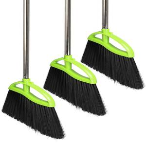 lot 5153 image: A3 Packs Indoor Brooms Green Angle Broom Soft Bristles Long Handle for Hardwood Floor Sweeping