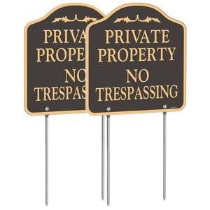 lot 5162 image: YHAIATTA Large (2 Pack) No Trespassing Signs Private Property, Metal, Aluminum, Includes Metal Yard Stakes for Easy Installation, 12x12 Inches