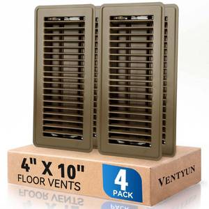 lot 5169 image: A4 x 10 Floor Register Vent Covers 4-Pack, Walkable Powder-Coated Metal Vent Covers with Adjustable Airflow, Curved Safe Edges for FloorWall, Brown and one white