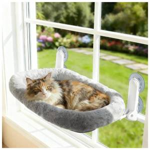 lot 5178 image: Eoiahalcy Cat Window Perch with Suction Cups- Cordless,Ultra Soft Machine Washable Bed with 4-Sided Bolster, Strong Hold for Large Cats up to 40lbs Window Hammock for Large Cats and Kittens(Gery,M)
