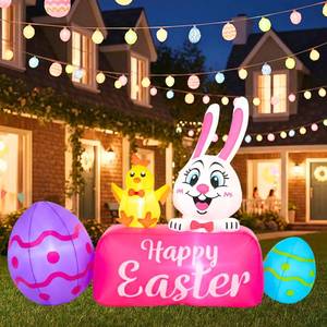 lot 5193 image: A5.6FT Easter Inflatables Outdoor Decorations Bunny Blow Up Color Eggs and Chick, Built-in LED Lights Happy Easter Decor for Home Outside Yard Lawn Garden Holiday Party