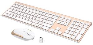 lot 6023 image: Wireless Keyboard and Mouse, Vssoplor Rechargeable Quiet Full-Size Keyboard and Mouse Combo Set Ultra Slim Design for Laptop, PC, Notebook, Desktop-White and Gold Some keys detached