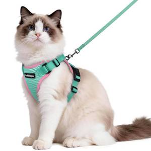 lot 6049 image: rabbitgoo Cat Harness and Leash,Green&Pink, M