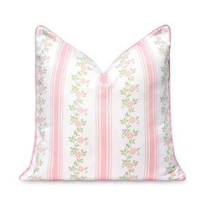 lot 6052 image: Hofdeco Premium Coastal Patio Indoor Outdoor Throw Pillow Cover Only, 20x20 Water Repellent for Backyard, Couch, Blush Pink Print Stripe Floral