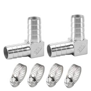lot 6077 image: Pysrych Stainless Steel Hose Barb Fitting 90 Degree Elbow 1 Barbed x 1 Barbed Right Angle L Shaped Connector with 4pcs Hose Clamps (Pack of 2)