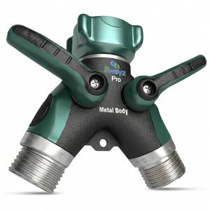 lot 6169 image: A2WAYZ Hose Splitter 2 Way Heavy Duty Outdoor Faucet and Garden Connector - Water Spigot Splitter - Durable All-Metal Y Adapter with Shut-Off Valve - 4 x 4 x 1.5 Inches