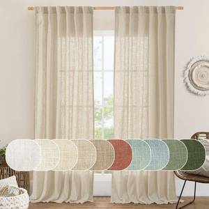 lot 6177 image: LAMIT Light Filtering Linen Curtains 84 inches Long for Bedroom, Faux Linen Textured Semi Sheer Back Tab and Rod Pocket Burlap Boho Modern Drapes for Living RoomFarmhouse, 2 Panels, 52 x 84 Inch